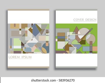 Abstract composition size a4. Colorful header design for flyer, brochure cover. Info banner frame, title sheet model set. Brand logo texture. Colored geometric shapes, figures. Modern art background