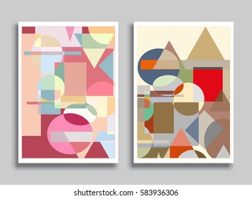 Abstract composition size a4. Colorful header design for flyer, brochure cover. Info banner frame, title sheet model set. Brand logo texture. Colored geometric shapes, figures. Modern art background