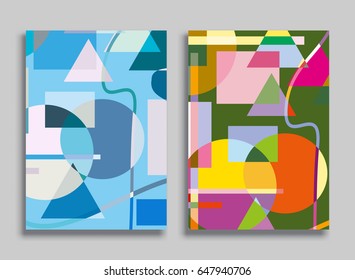 Abstract composition size a4. Colorful header design for flyer, brochure cover. Info banner frame, title sheet model set. Brand logo texture. Colored geometric shapes, figures. Modern art background
