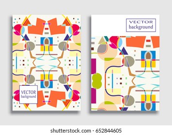 Abstract composition size a4. Colorful header design for flyer, brochure cover. Info banner frame, title sheet model set. Brand logo texture. Colored geometric shapes, figures. Modern art background