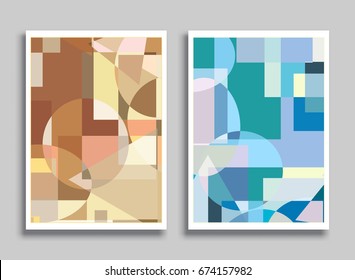 Abstract composition size a4. Colorful header design for flyer, brochure cover. Info banner frame, title sheet model set. Brand logo texture. Colored geometric shapes, figures. Modern art background