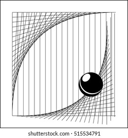 Abstract composition.  Sliding Sphere on curved surfaces