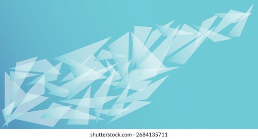 Uma composição abstrata de lisos, vítreos, azul claro e brancos fragmentos geométricos em movimento.