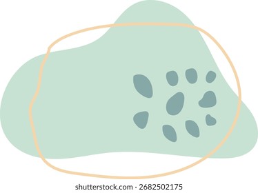 Composição abstrata com forma verde suave, pontos e delicada arte de linhas.