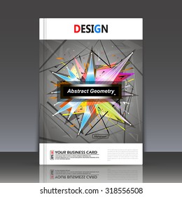 Abstract composition, space asteroid icon, star light ray, geometric shape print, triangle explosion, dot and line polygonal connection, starburst, a4 brochure title sheet, EPS 10 vector illustration