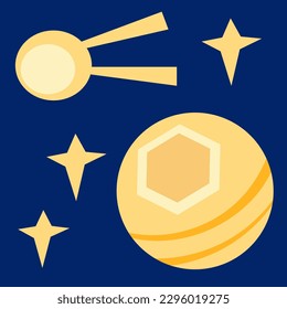 Abstract composition of space elements. Planet, satellite and stars on blue background. Vector illustration.