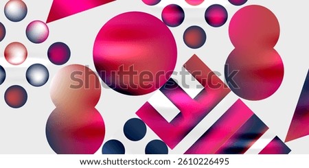 Abstract composition. Spheres, rectangles, gradients. Red, pink, navy, white. Modern design, playful shapes, dynamic arrangement. Minimalist aesthetic.