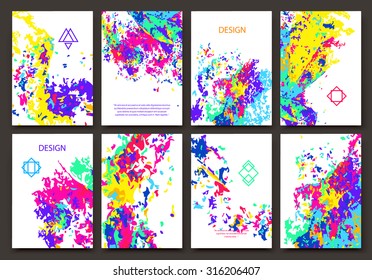 Abstract composition, spotted blot structure, business card set, smeary paint blur, sloppy surface, soiled correspondence letter collection, splotchy brochure title sheet, EPS 10 vector illustration