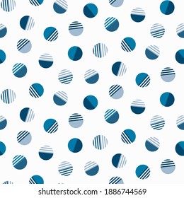Abstract composition of squares and circles. Pattern with geometric shapes in blue and white color. Vector illustration. For wrapping paper, scrapbooking, fabric and decor.