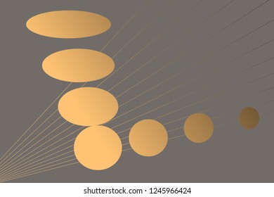 Abstract composition of straight, color, gradient, diagonal lines on a gray background with round geometric shapes. Vector image.
