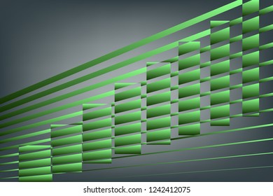 Abstract composition of straight, diagonal, gradient, colored stripes on a gradient background with geometric shapes. Vector image.