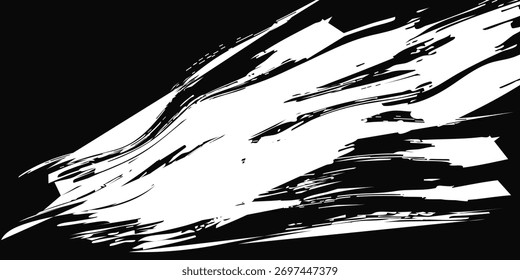 composição abstrata com pinceladas brancas fortes em um fundo preto sólido simples