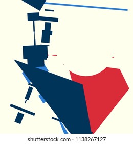 An abstract composition in a style of supermatism. Creative geometric background. Colorful retro wallpaper.