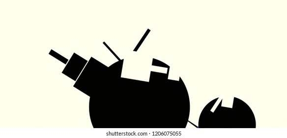 An abstract composition in a style of supermatism. Creative geometric background. Colorful retro wallpaper. The image format is suitable for printing on a mug.