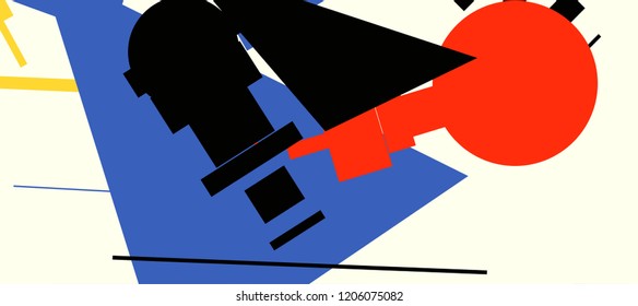 An abstract composition in a style of supermatism. Creative geometric background. Colorful retro wallpaper. The image format is suitable for printing on a mug.