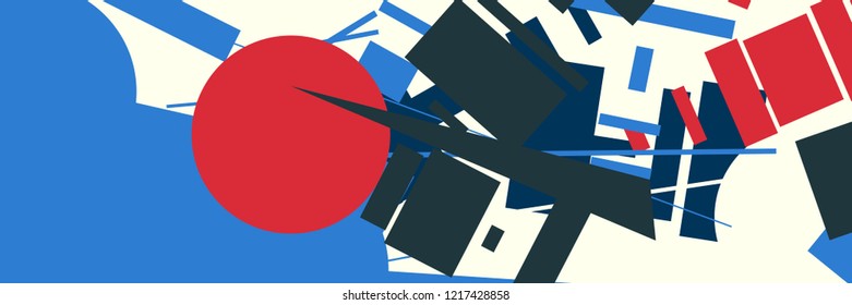 An abstract composition in a style of supermatism. Creative geometric background. Colorful retro wallpaper.