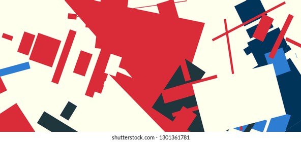 An abstract composition in a style of supermatism. Creative geometric background. Colorful retro wallpaper. The image format is suitable for printing on a mug.