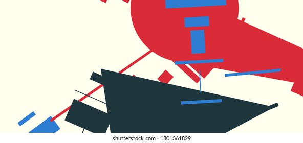 An abstract composition in a style of supermatism. Creative geometric background. Colorful retro wallpaper. The image format is suitable for printing on a mug.