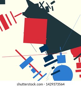An abstract composition in a style of supermatism. Creative geometric background. Colorful retro wallpaper.