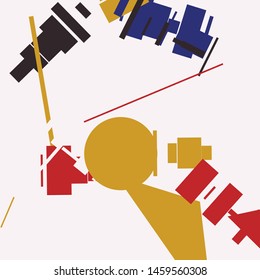 An abstract composition in a style of supermatism. Creative geometric background. Colorful retro wallpaper.