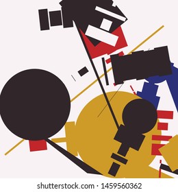An abstract composition in a style of supermatism. Creative geometric background. Colorful retro wallpaper.