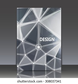 Abstract composition, stylized space icon, crystal diamond face background, black cosmic brochure title sheet, dots, lines, triangles, EPS 10 vector illustration