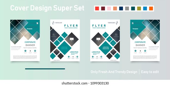 Abstract composition. Text frame surface. Green, yellow, blue, orange a4 brochure cover design. Title sheet model set. Polygonal space icon. Vector front page font. Ad banner form texture. Flier fiber