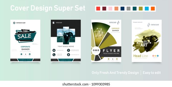 Abstract composition. Text frame surface. Green, yellow, blue, orange a4 brochure cover design. Title sheet model set. Polygonal space icon. Vector front page font. Ad banner form texture. Flier fiber