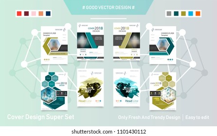 Abstract composition. Text frame surface. Green, yellow, blue, orange a4 brochure cover design. Title sheet model set. Polygonal space icon. Vector front page font. Ad banner form texture. Flier fiber