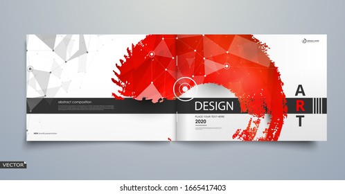 Abstrakte Komposition. Textrahmenoberfläche. Rotes Cover-Design der A4-Broschüre. Titel-Blatt-Modell Set. Polygonales Raumsymbol. Schriftart auf der Vorderseite der Vektorillustration. Werbebanner formt Textur. Polygonales Kunstdesign. Plexus.