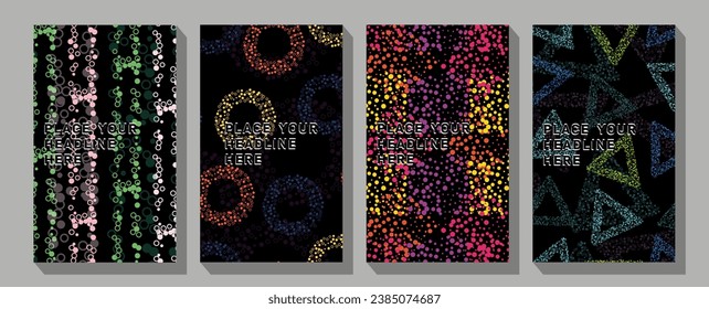 Abstract composition. Text frame surface. Green, yellow, blue, orange a4 brochure cover design.  Artistic collage. Abstract art