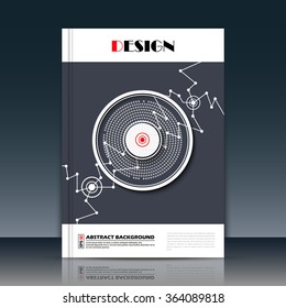 Abstract composition, text frame surface, black a4 brochure title sheet, creative figure, logo sign construction, firm banner form, cosmic round icon, circle image, flier fashion, EPS10 illustration
