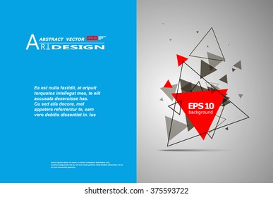 Abstract composition, text frame surface, white, blue title sheet, a4 brochure issue, creative figure, red triangle contour icon, logo construction, banner form texture, flyer fiber, EPS10 backdrop