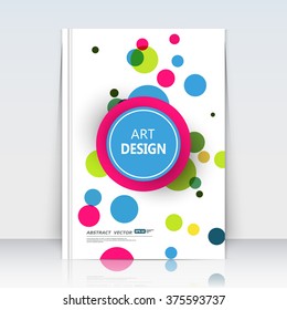 Abstract composition, text frame surface, white a4 brochure title sheet, creative font figure, round logo construction, banner form texture, blue, pink, green circle icon, flyer fiber, EPS10 backdrop