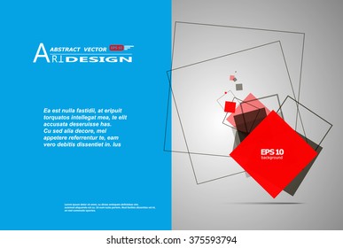 Abstract composition, text frame surface, white, blue title sheet, a4 brochure issue, creative font figure, red square contour icon, logo construction, banner form texture, flyer fiber, EPS10 backdrop