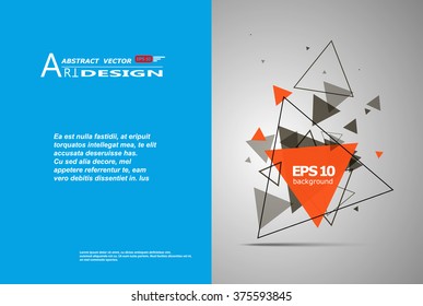 Abstract composition, text frame surface, white, blue title sheet, a4 brochure issue, creative figure, orange triangle contour icon, logo construction, banner form texture, flyer fiber, EPS10 backdrop