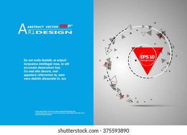 Abstract composition, text frame surface, white, blue title sheet, a4 brochure issue, creative figure, red triangle contour icon, logo construction, banner form texture, flyer fiber, EPS10 backdrop