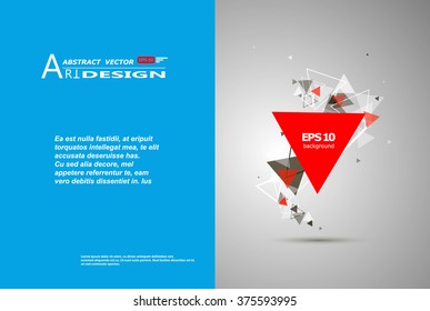 Abstract composition, text frame surface, white, blue title sheet, a4 brochure issue, creative figure, red triangle contour icon, logo construction, banner form texture, flyer fiber, EPS10 backdrop