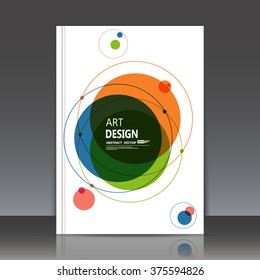 Abstract composition, text frame surface, white a4 brochure title sheet, creative figure texture, round logo construction, banner form, blue, orange, green circle icon, flyer fiber, EPS10 backdrop