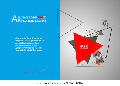 Abstract composition, text frame surface, white, blue title sheet, a4 brochure issue, creative figure, red triangle contour icon, logo construction, banner form texture, flyer fiber, EPS10 backdrop
