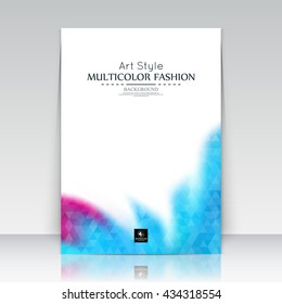 Abstract composition. Text frame surface. White a4 brochure cover. Title sheet design. Creative logo figure. Ad banner form texture. Blue, pink triangle mosaic icon. Flyer fiber. Vector illustration