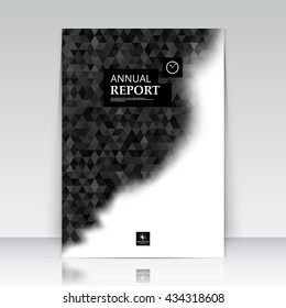 Abstract composition. Text frame surface. White a4 brochure cover. Title sheet design. Creative logo figure. Ad banner form texture. Black triangle mosaic icon. Flyer fiber. Vector illustration