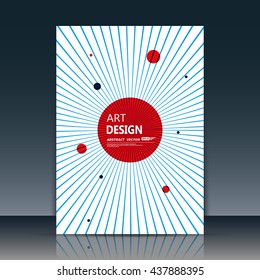Abstract composition. Text frame surface. A4 brochure cover. White title sheet. Creative logo figure. Ad banner form texture. Red circle icon. Blue lines plexus. Flyer fiber backdrop. Vector image
