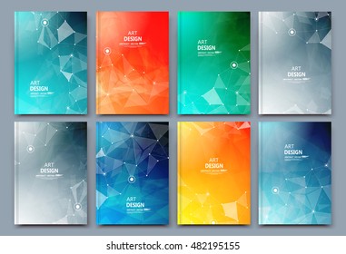 Abstract composition. Text frame surface. Green, yellow, blue, orange a4 brochure cover design. Title sheet model set. Polygonal space icon. Vector front page font. Ad banner form texture. Flier fiber