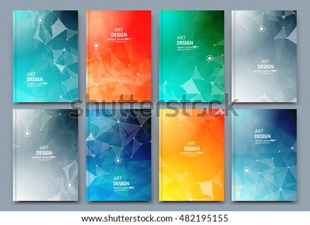 Abstract composition. Text frame surface. Green, yellow, blue, orange a4 brochure cover design. Title sheet model set. Polygonal space icon. Vector front page font. Ad banner form texture. Flier fiber
