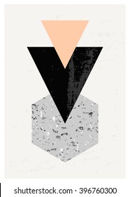 Abstract composition with textured geometric shapes in black, gray and pastel pink. Minimalist and modern poster, brochure, card design.