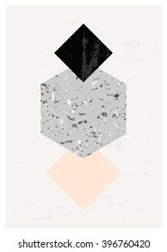 Abstrakte Komposition mit strukturierten geometrischen Formen in Schwarz, Grau und Pastellrosa. Minimalistisches und modernes Poster, Broschüre, Kartendesign.