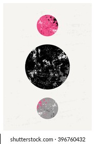 Abstract composition with textured geometric shapes in black, gray and pink. Minimalist and modern poster, brochure, card design.