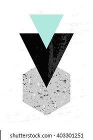 Abstract composition with textured geometric shapes in black, gray and light blue. Minimalist and modern poster, brochure, card design.