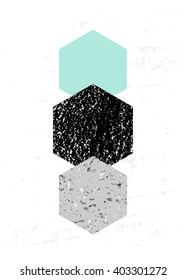 Abstract composition with textured geometric shapes in black, gray and light blue. Minimalist and modern poster, brochure, card design.